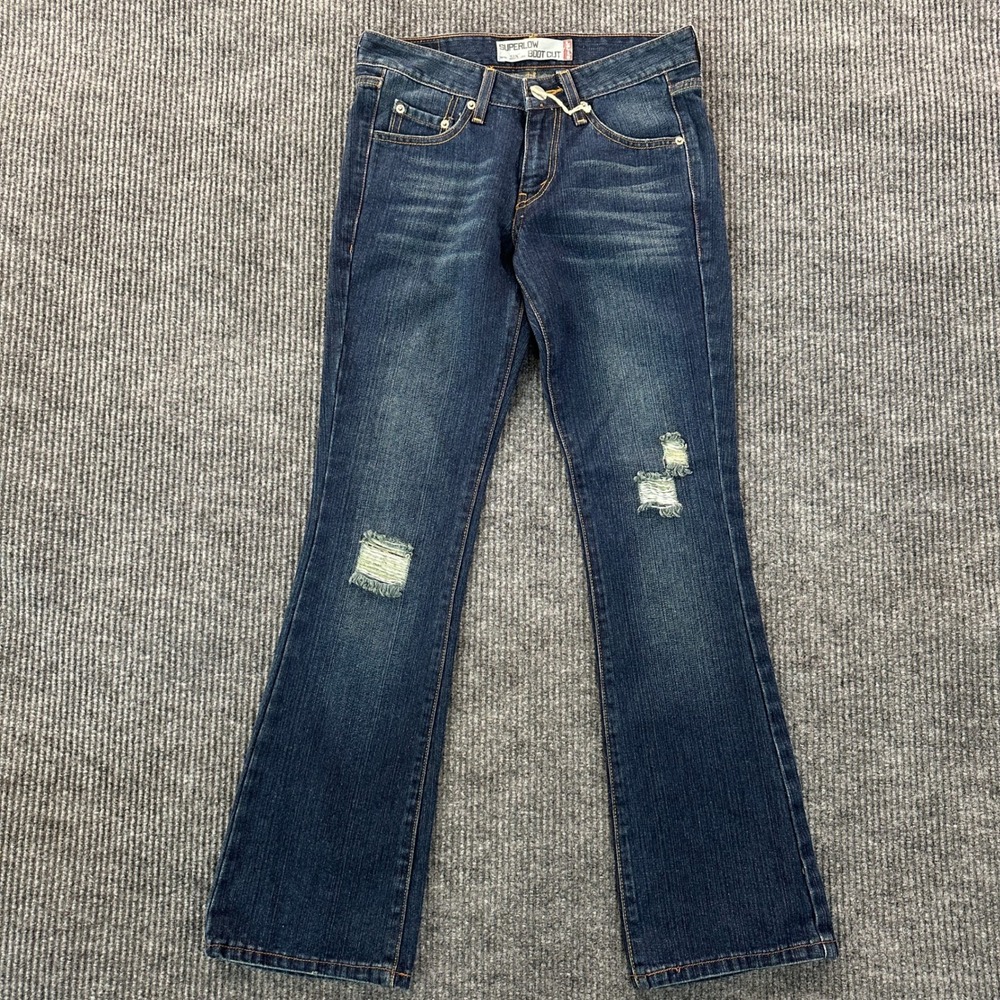 Levis 518 Superlow Bootcut Jeans Size 5M Dark Wash Distressed Womens Denim Y2K